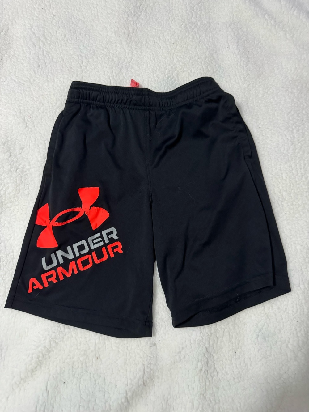 Boys Under Armour Black Shorts with orange Logo
